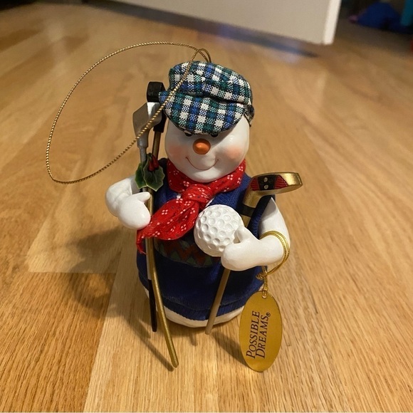 Clothtique Possible Dreams Chip Frozengreen Snowman Golfer Ornament NEW - Picture 2 of 8